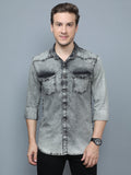 Men Washed Casual Grey Shirt Grey Faded