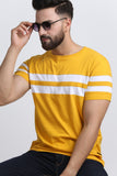 Men Round Neck Blue T-Shirt Mustard