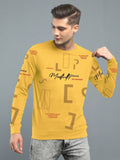 Printed Men Round Neck Navy Blue T-Shirt Yellow