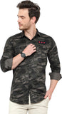 Men Printed Casual Black Shirt Military Gray