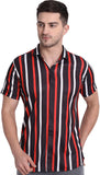 Men Striped Casual Blue Shirt BLACK-ORANGE