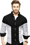 Men Color Block Casual White, Black Shirt Black, white