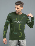 Printed Men Round Neck Navy Blue T-Shirt Olive